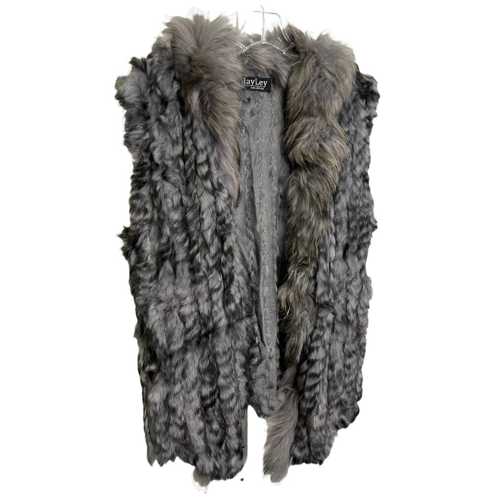Jayley Collection Women's Grey Fox & Coney Real Fur Tassel Trim Gilet Vest OS